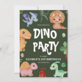 Invitation Belle Enfants Green Dino fête d'anniversaire (Devant)