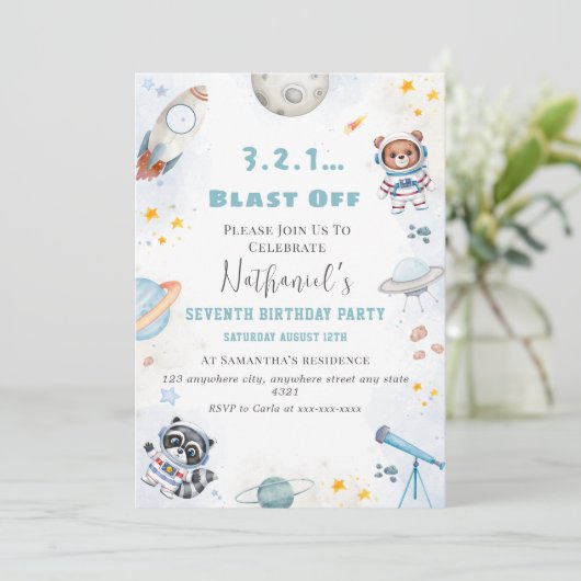 Invitation Belle explosion hors de l'espace thème anniversair (Debout devant)