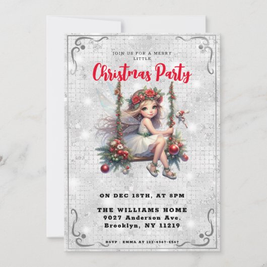 Invitation Belle Fairy Silver White Parties scintillant Noël (Devant)