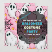 Invitation Belle Fantômes Toiles d'araignées Étoiles rose Hal (Devant / Derrière)