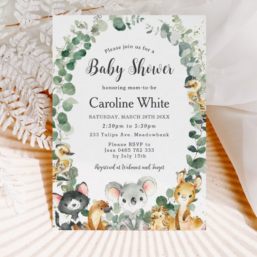 Invitation Belle faune australienne Baby shower verdoyant
