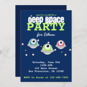 Invitation Belle fête d'anniversaire alien dans l'espace extr (Devant / Derrière)