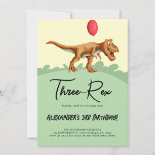 Invitation Belle fête d'anniversaire de dinosaures à trois ra