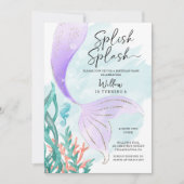 Invitation Belle Fête d'Anniversaire de Fille Sirène (Devant)