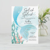 Invitation Belle Fête d'Anniversaire de Fille Sirène (Debout devant)