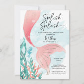 Invitation Belle Fête d'Anniversaire de Fille Sirène (Devant)