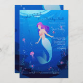 Invitation Belle Fête d'anniversaire de Sirène (Devant / Derrière)