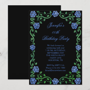 Invitation Belle fête d'anniversaire encadrée de rose bleue e