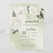 Invitation belle fête d'anniversaire fleurie blanche (Devant / Derrière)