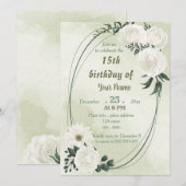 Invitation belle fête d'anniversaire fleurie blanche (Devant / Derrière)