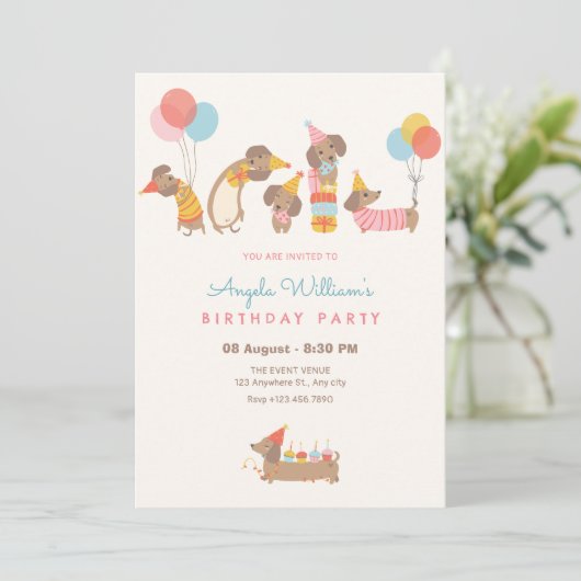 Invitation Belle fête d'anniversaire pour chiens (Debout devant)