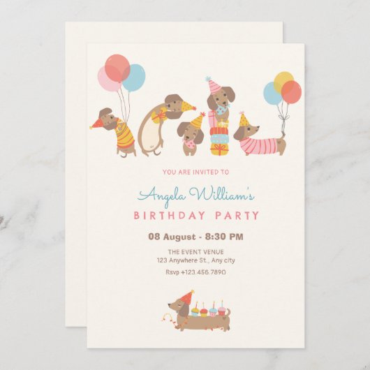 Invitation Belle fête d'anniversaire pour chiens (Devant / Derrière)