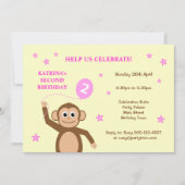 Invitation Belle fête de deuxième anniversaire de singe (Devant)