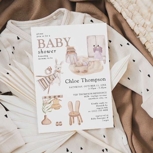 Invitation Belle Fête de Naissance de Bébé Fille Bohème
