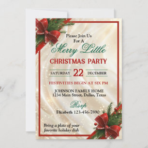 Invitation Belle fête de Noël avec un beau nœud rouge et un r