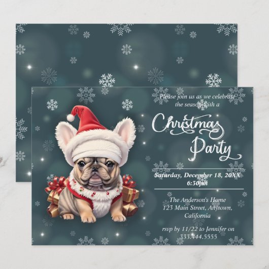Invitation Belle fête de Noël du Casquette de Bulldog françai (Devant / Derrière)