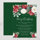 Invitation Belle fête de Noël Rouge Blanc Vert Floral (Devant / Derrière)