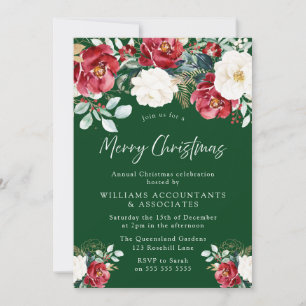 Invitation Belle fête de Noël Rouge Blanc Vert Floral