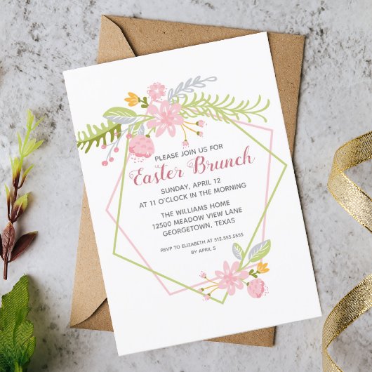 Invitation Belle fête de Pâques Brunch Floral Géométrique