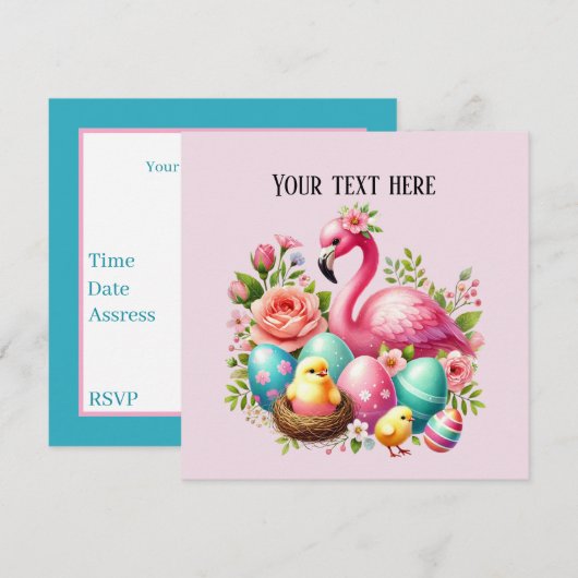 Invitation Belle fête de Pâques flamingo rose (Devant / Derrière)