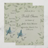 Invitation Belle Fête des mariées aux oiseaux bleus (Devant / Derrière)