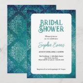 Invitation Belle Fête des mariées blanche Damas verte (Devant / Derrière)