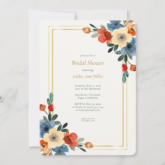 Invitation Belle Fête des mariées d'aquarelle florale (Devant)