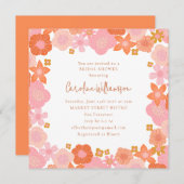 Invitation Belle Fête des mariées de frontière florale rose e (Devant / Derrière)