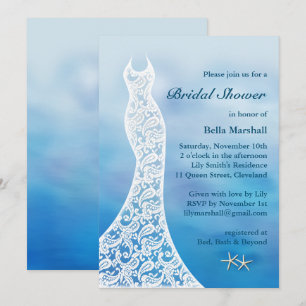 Invitation Belle Fête des mariées de plage Aquarelle - bleu