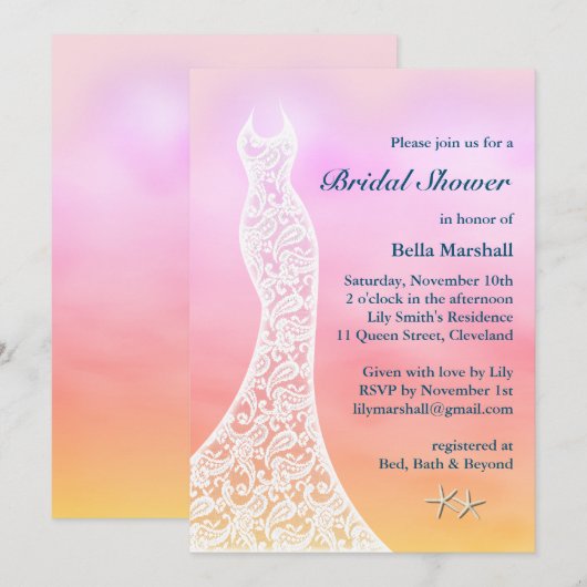 Invitation Belle Fête des mariées de plage Aquarelle - rose (Devant / Derrière)