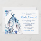 Invitation Belle Fête des mariées de Robe Florale Bleue (Devant)