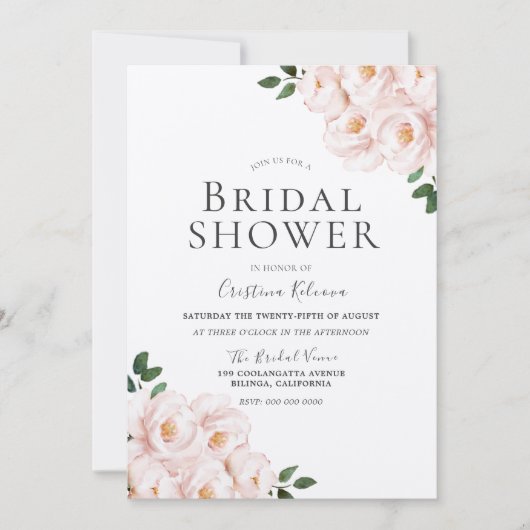 Invitation Belle Fête des mariées Laid Blush Rose Élégante (Devant)