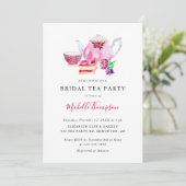 Invitation Belle Fête des mariées Tea Party Pink Teapot Scrip (Debout devant)