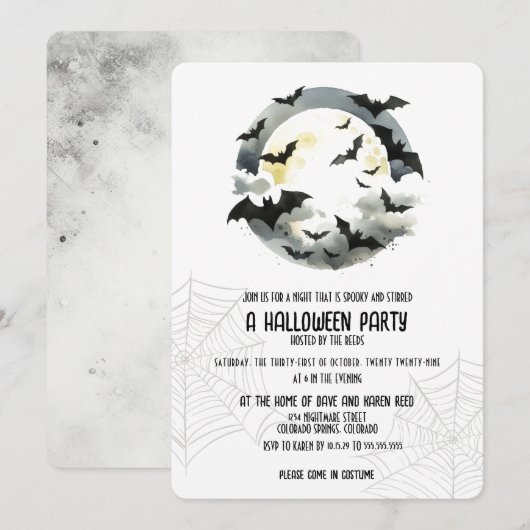 Invitation Belle fête d'Halloween chauves-souris (Devant / Derrière)