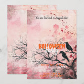 Invitation Belle fête d'Halloween Ciel rose Fleurs rouges (Devant / Derrière)