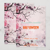 Invitation Belle fête d'Halloween rose Arbre Floral (Devant / Derrière)