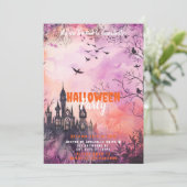 Invitation Belle Fête d'Halloween Rose Violet Hantée (Debout devant)