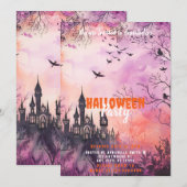Invitation Belle Fête d'Halloween Rose Violet Hantée (Devant / Derrière)