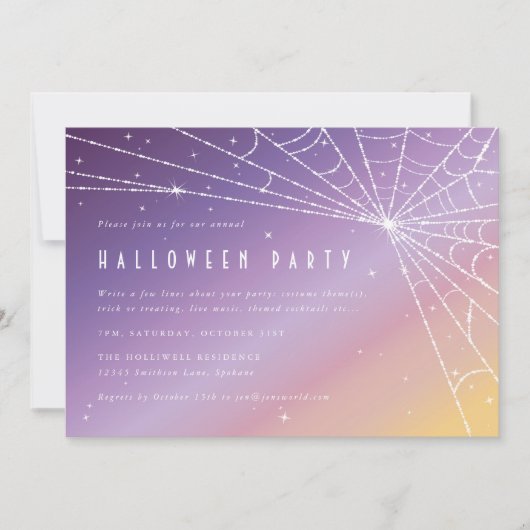 Invitation Belle fête d'Halloween Sparkling Spider Web (Devant)