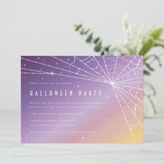 Invitation Belle fête d'Halloween Sparkling Spider Web (Debout devant)