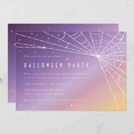 Invitation Belle fête d'Halloween Sparkling Spider Web (Devant / Derrière)