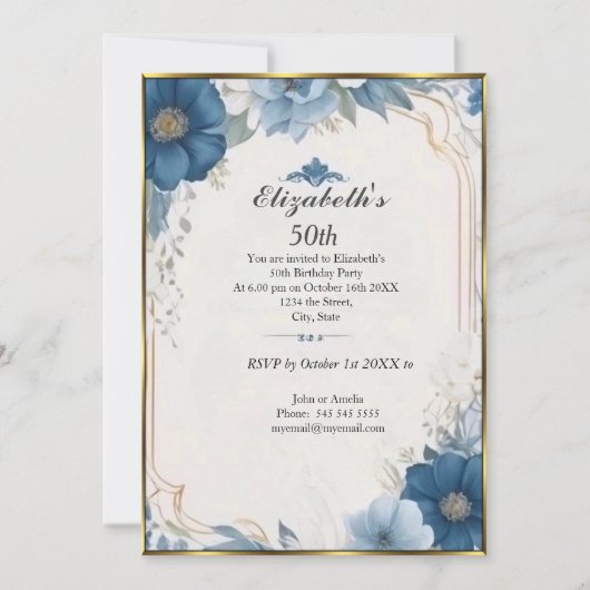 Invitation Belle fête du 50e anniversaire Vintage français (Devant)