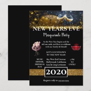 Invitation Belle fête du Nouvel An noir