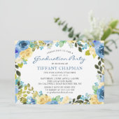 Invitation Belle fête Florale Bleue Jaune (Debout devant)