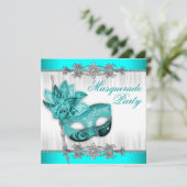 Invitation Belle fête masquée bleu turquoise (Debout devant)