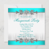 Invitation Belle fête masquée bleu turquoise (Dos)