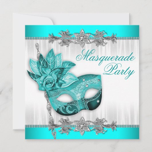 Invitation Belle fête masquée bleu turquoise (Devant)