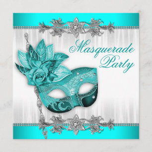 Invitation Belle fête masquée bleu turquoise