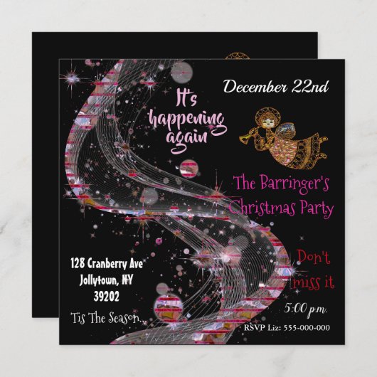 Invitation Belle fête rose Noël Fun (Devant / Derrière)