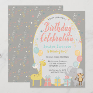 Invitation Belle fête Zoo Animaux Anniversaire Célébration ro